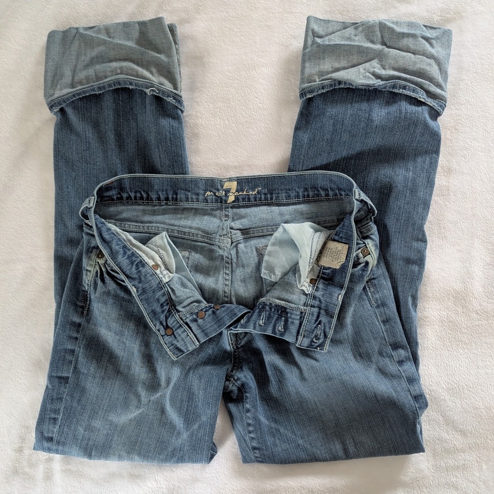 VTG Y2K 7 For All Mankind Denim Cuffed Jeans Women's Sz 29 Strait Leg Low Rise